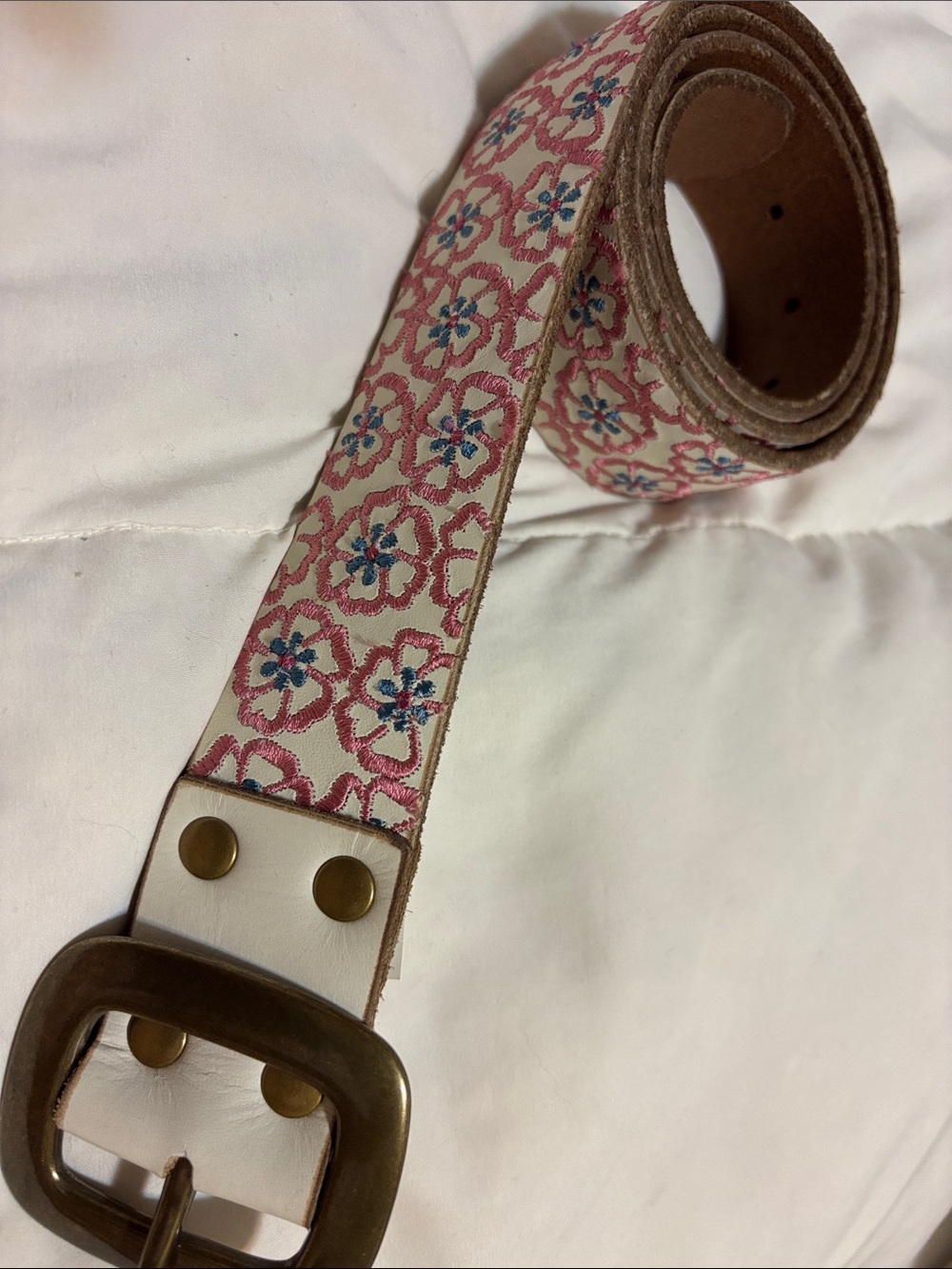 Lucky Brand Pink & Blue Floral Embroidered Belt